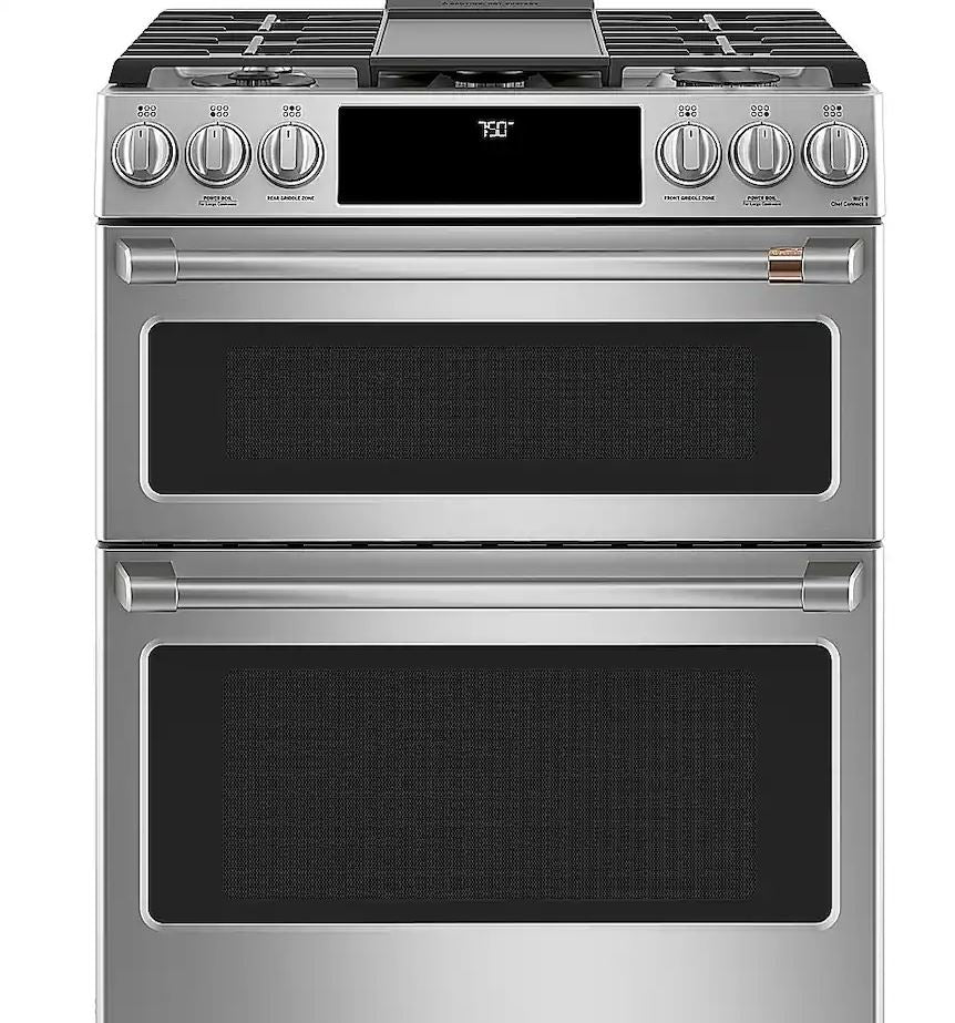 Slide-In Double Oven Gas True Convection Range with Built-In Wi-Fi, Customizable - Stainless Steel