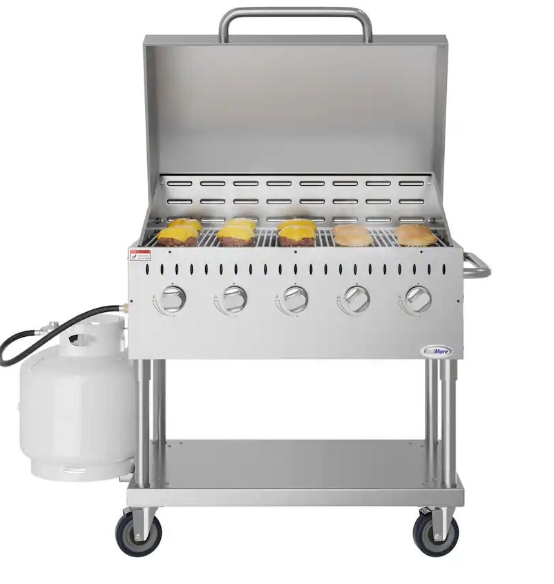 Commercial Outdoor Propane Gas Grill With Roll Dome Cover in Stainless-Steel (CGKIT3-36D) - Stainless Steel
