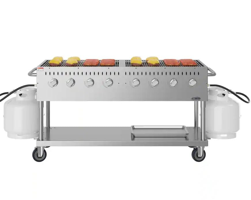 Stainless Steel 60 in. Commercial Mobile Outdoor Propane Gas Grill, ETL Listed in Stainless-Steel (KM-CGM-60) - Stainless Steel