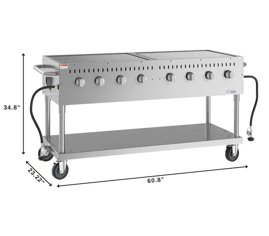 Stainless Steel 60 in. Commercial Mobile Outdoor Propane Gas Grill, ETL Listed in Stainless-Steel (KM-CGM-60) - Stainless Steel