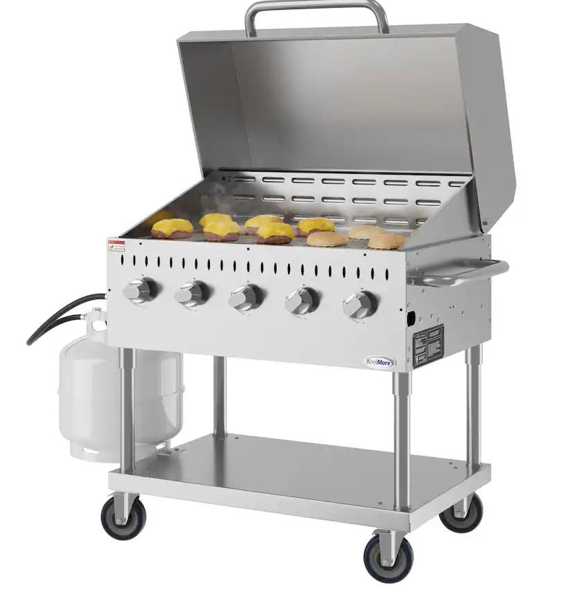 Commercial Outdoor Propane Gas Grill With Roll Dome Cover in Stainless-Steel (CGKIT3-36D) - Stainless Steel