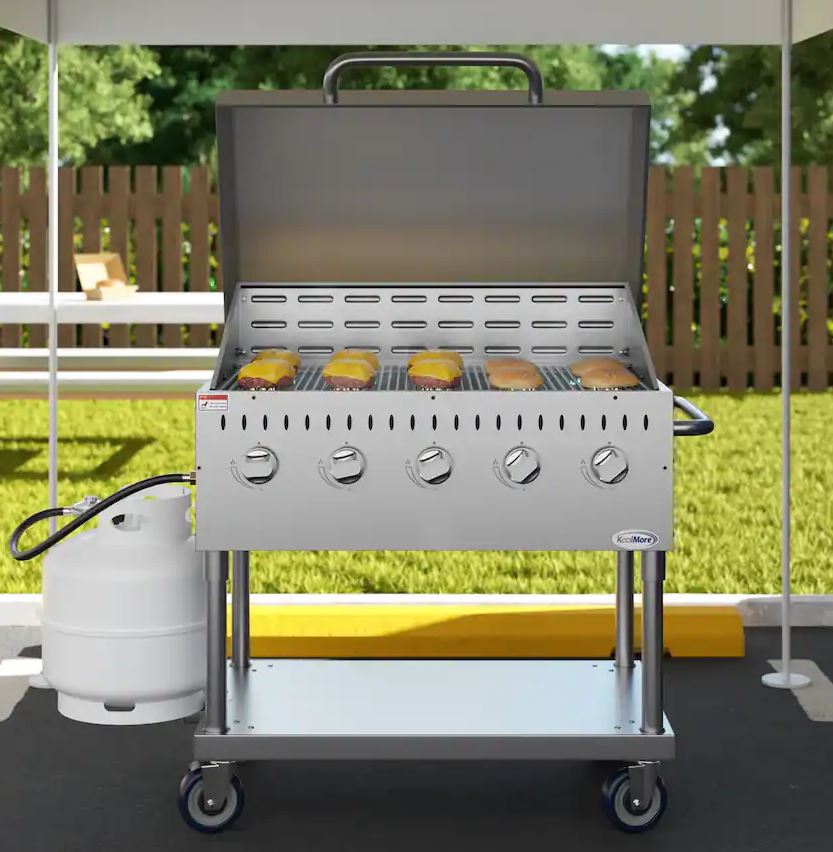 Commercial Outdoor Propane Gas Grill With Roll Dome Cover in Stainless-Steel (CGKIT3-36D) - Stainless Steel