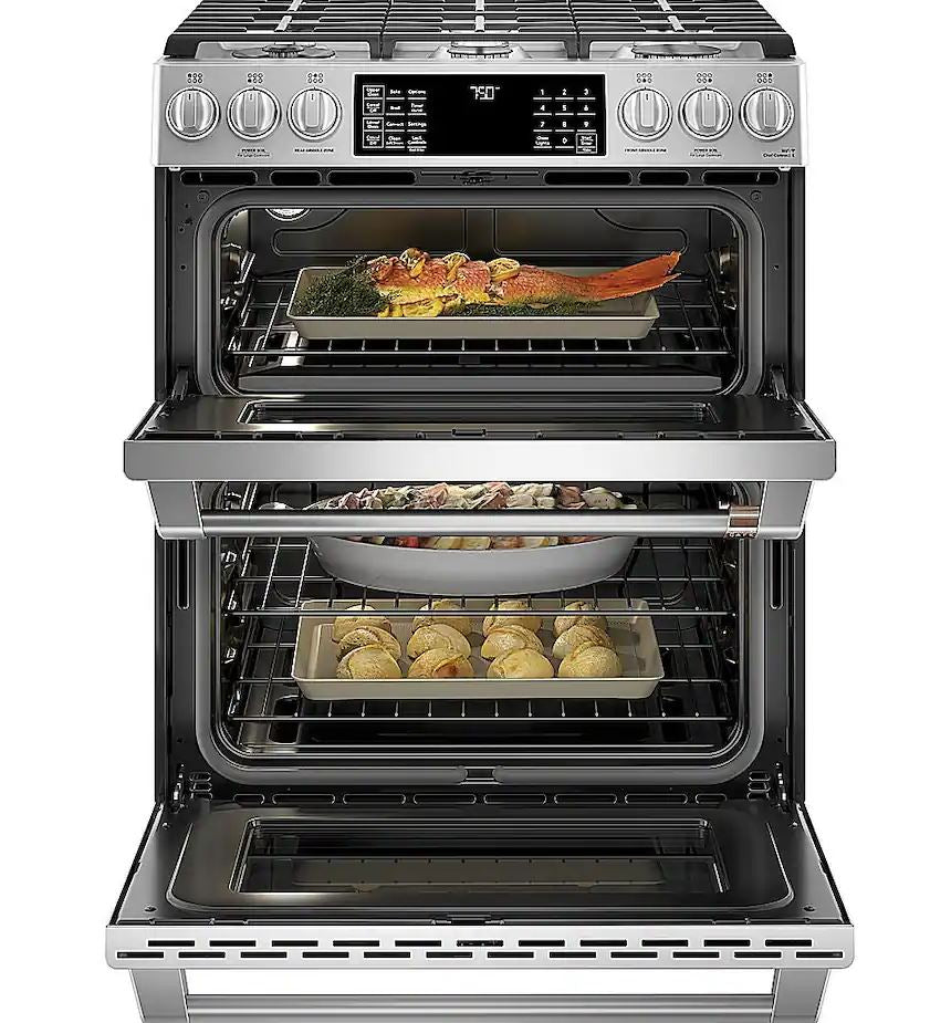 Slide-In Double Oven Gas True Convection Range with Built-In Wi-Fi, Customizable - Stainless Steel