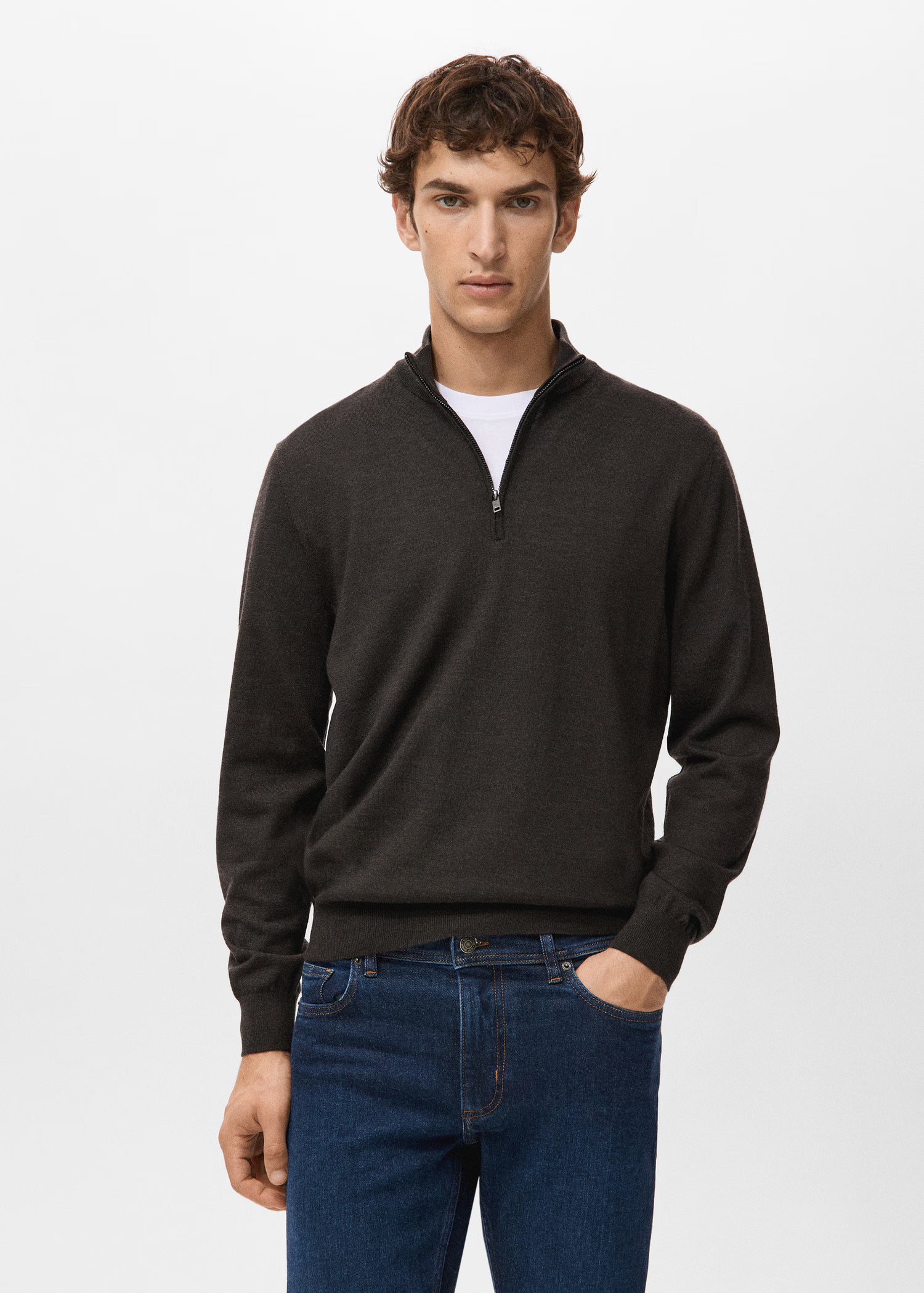 100% merino wool zip-neck sweater